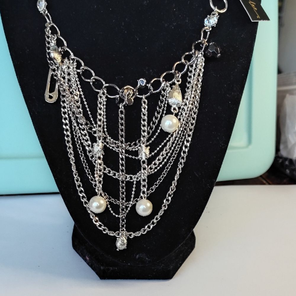 Cookie Lee Silver Multi-Layer Necklace with Pearls